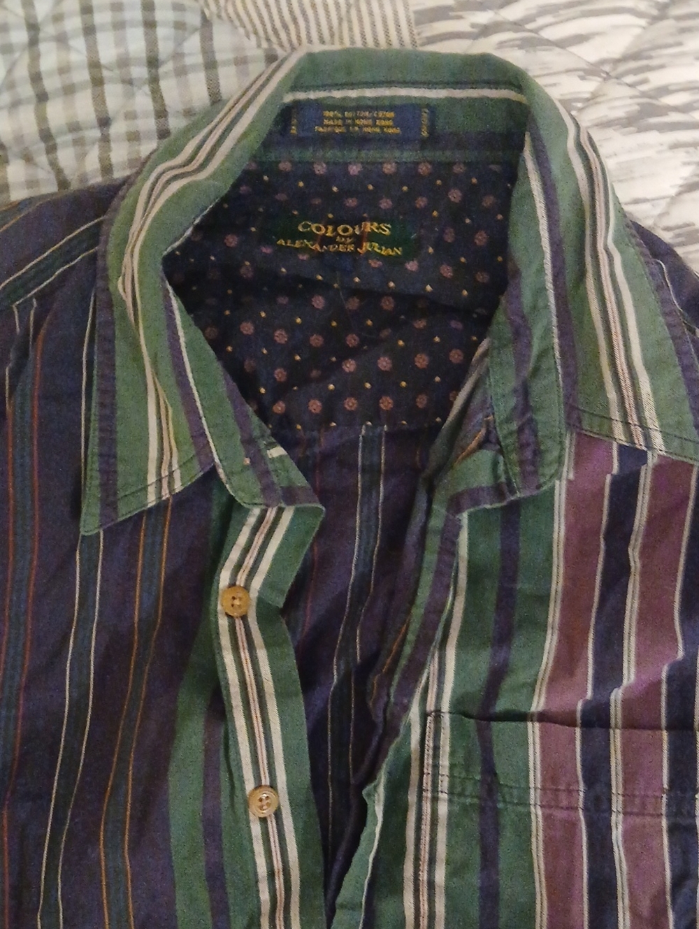 Alexander Julian Green, Purple & Blue Striped Button-Down Shirt Size L
